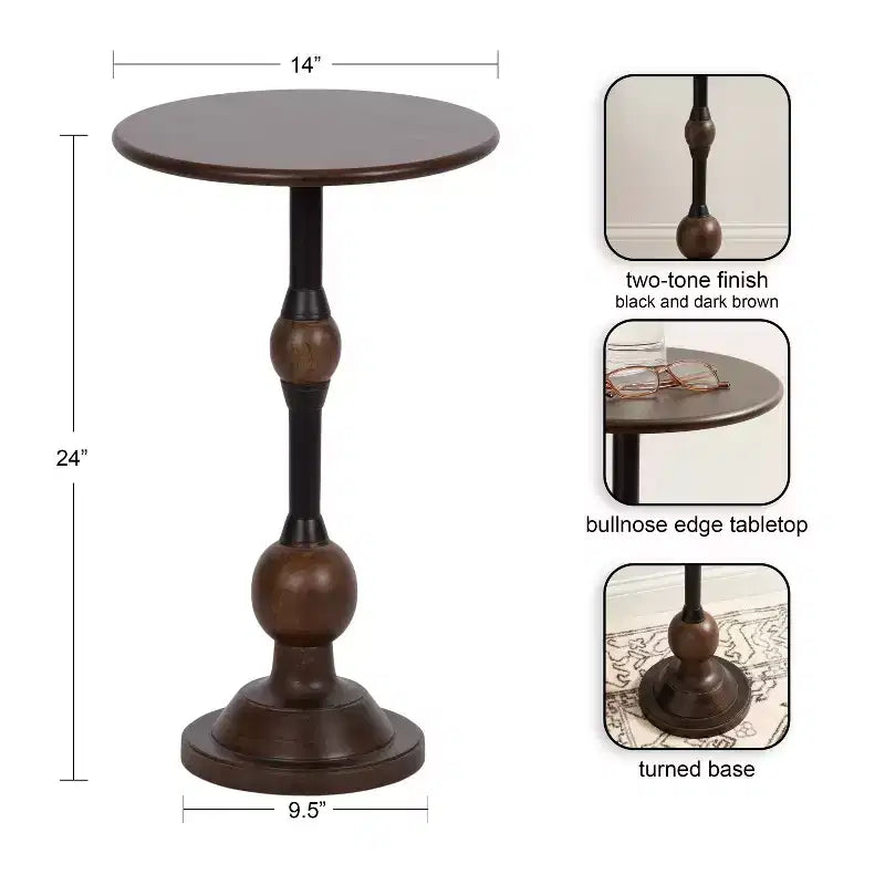 Tavolino d'appoggio in legno e metallo, 14x14x24, Marrone