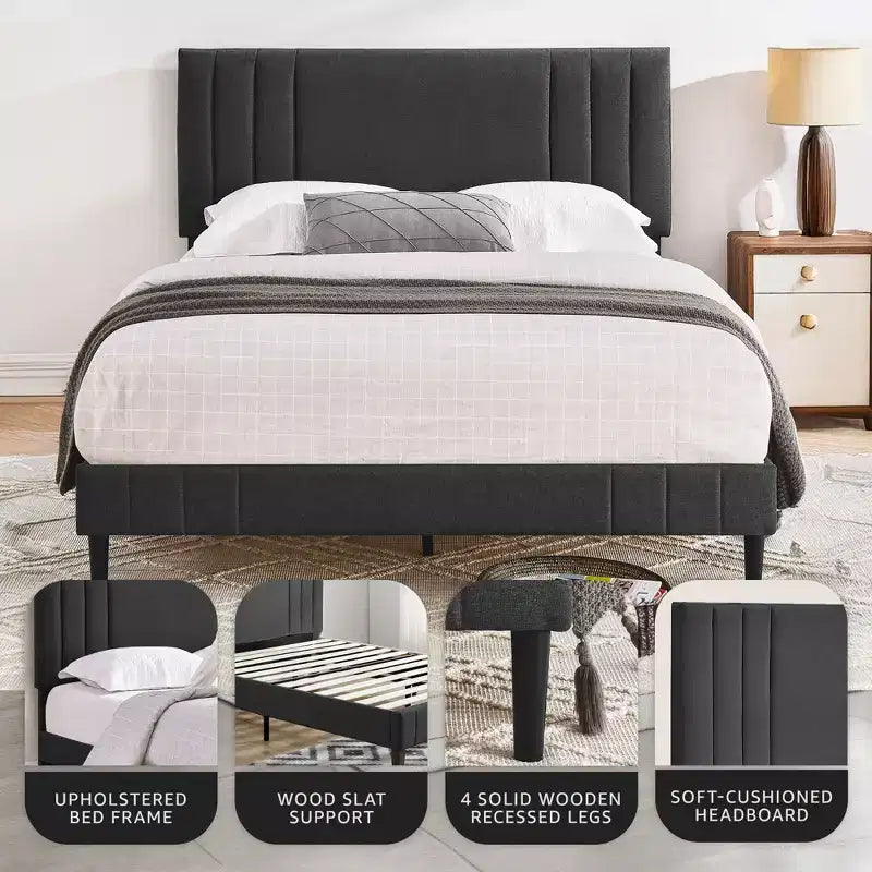 Letto a piattaforma moderno imbottito con bottoni