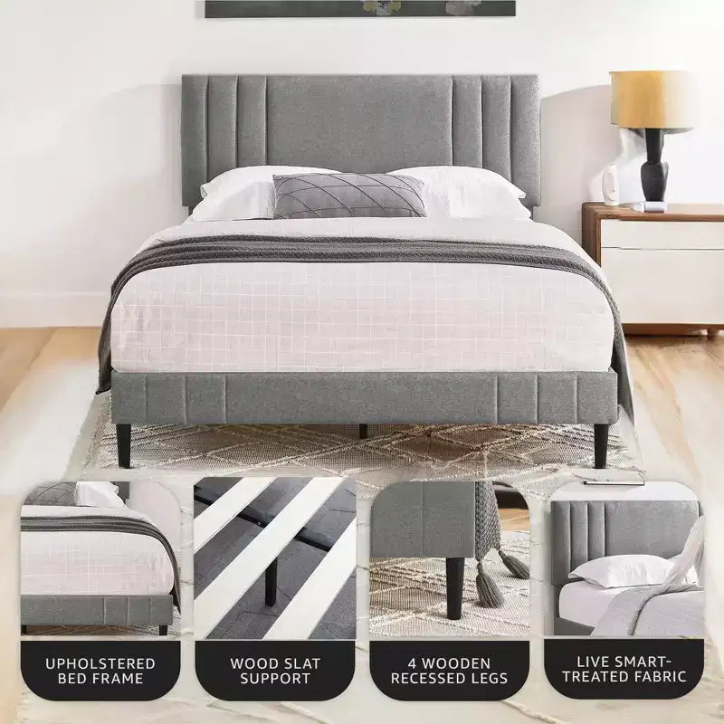 Letto a piattaforma moderno imbottito con bottoni