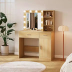 Toeletta con specchio, presa di corrente e 10 luci, tavolo da trucco con 3 cassetti, 3 modalità di colore disponibili per la camera da letto