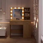 Toeletta con specchio, presa di corrente e 10 luci, tavolo da trucco con 3 cassetti, 3 modalità di colore disponibili per la camera da letto