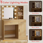 Toeletta con specchio, presa di corrente e 10 luci, tavolo da trucco con 3 cassetti, 3 modalità di colore disponibili per la camera da letto