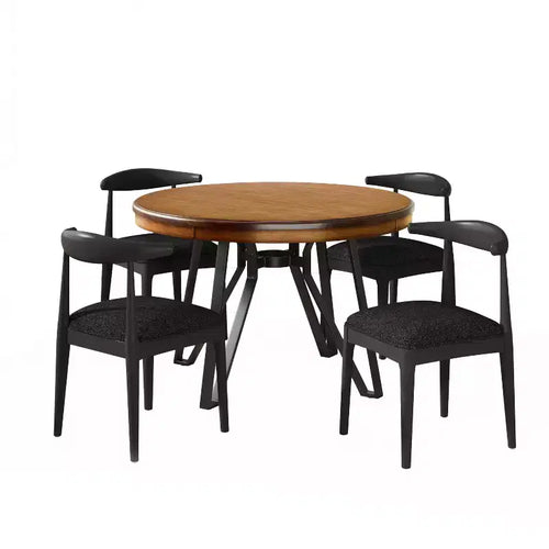   5 Piece Wood and Iron Dining Set