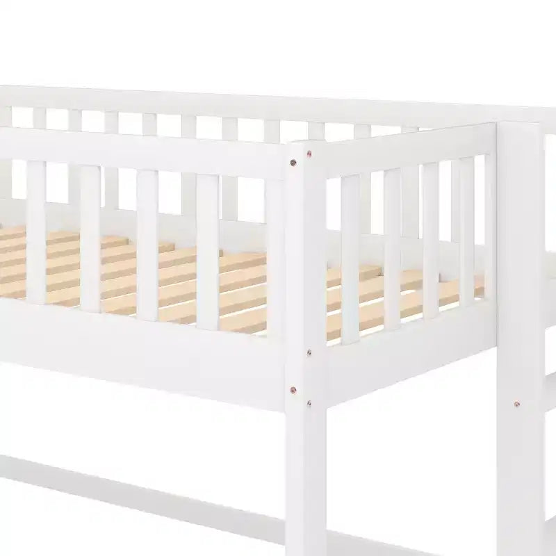 Letto a soppalco basso in legno misura doppia, con scaletta e scivolo, 77.4L x 40.5W, adatto a spazi piccoli