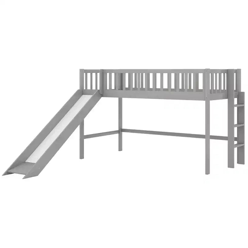 Letto a soppalco basso in legno misura doppia, con scaletta e scivolo, 77.4L x 40.5W, adatto a spazi piccoli