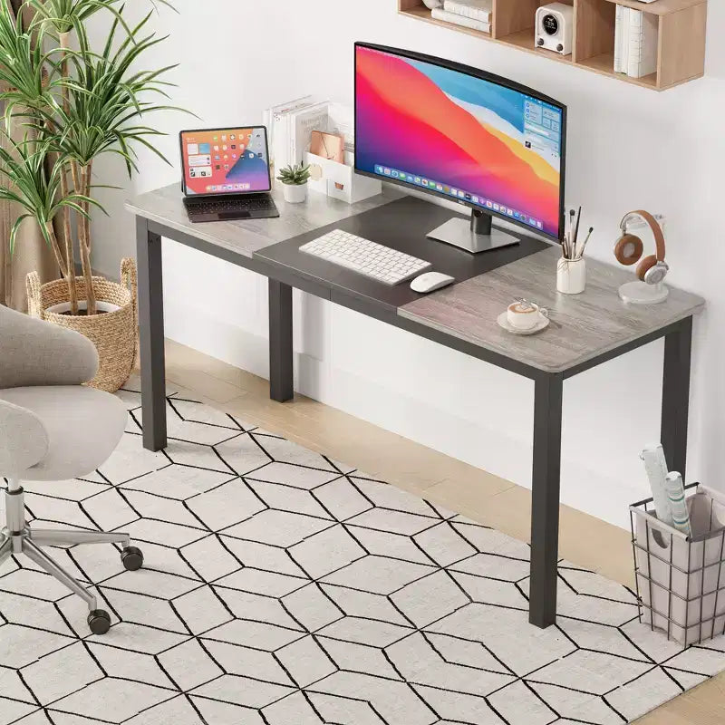 Grande scrivania per ufficio, struttura in metallo nero, scrivania moderna e semplice per gaming e postazione di lavoro per studio e ufficio domestico.