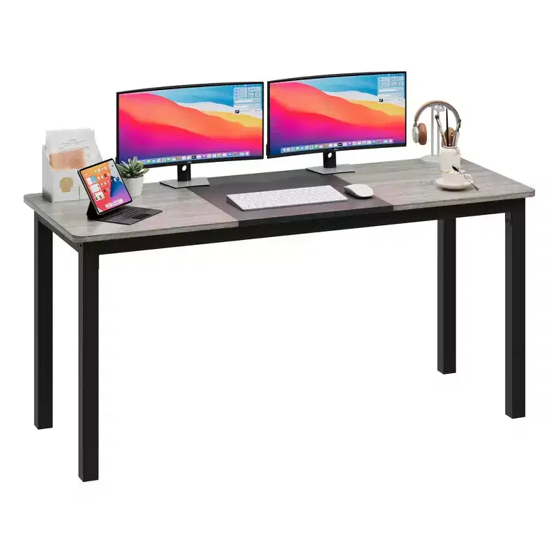 Grande scrivania per ufficio, struttura in metallo nero, scrivania moderna e semplice per gaming e postazione di lavoro per studio e ufficio domestico.