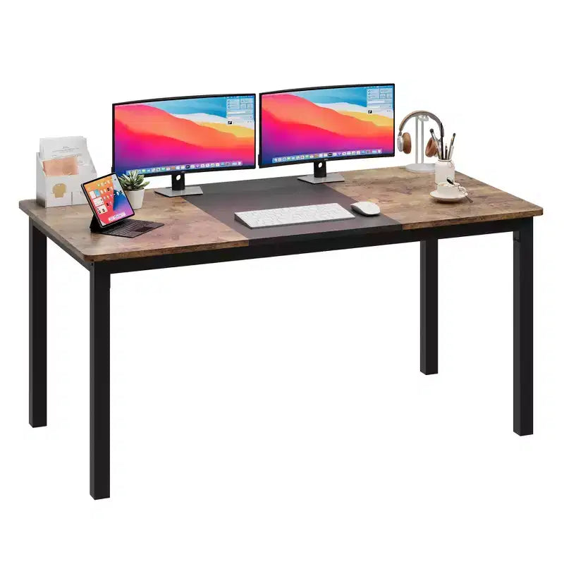  Large Office Computer Desk, Black Metal Frame Modern Simple Gaming Desk Writing Workstation for Study Home Office