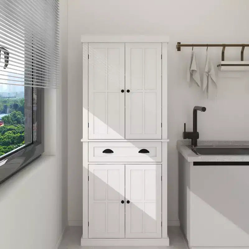  71 Tall Storage Cabinet With Drawer, 4 Doors and Adjustable Shelves for Kitchen or Laundry