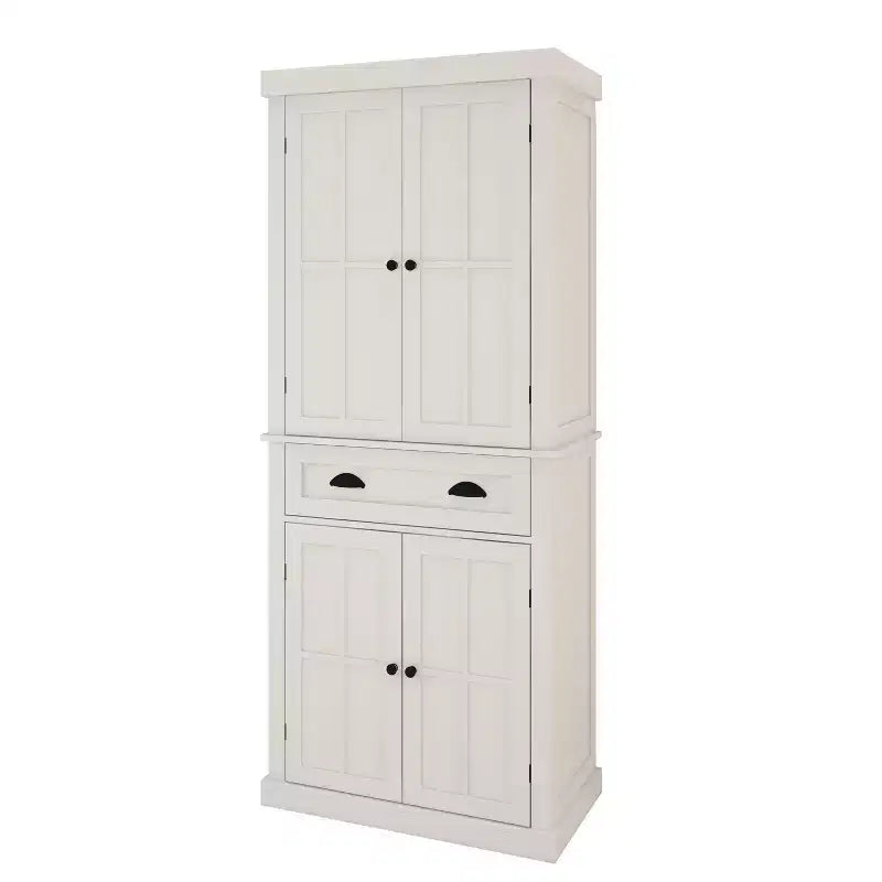 Armadio multiuso alto 180 cm con cassetto, 4 ante e ripiani regolabili per cucina o lavanderia