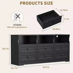Cassettiera RGB a 6 cassetti da 63 pollici con presa di corrente e ripiani aperti, mobile porta TV in legno per soggiorno/camera da letto, nero