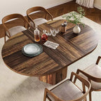  55-Inch Rustic Oval Dining Table for 6, Wood Kitchen Table with Wooden Base for Kitchen, Dining and Living Room, Brown