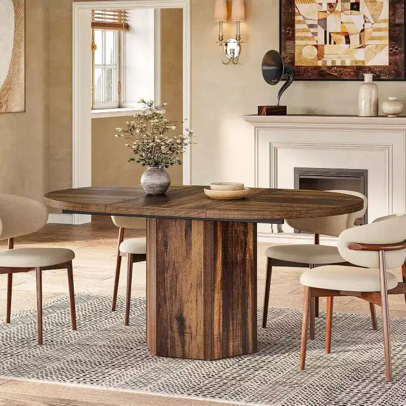 Tavolo da Pranzo Ovale Rustico da 55 Pollici per 6 Persone, Tavolo da Cucina in Legno con Base in Legno per Cucina, Sala da Pranzo e Soggiorno, Marrone