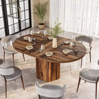 Tavolo da Pranzo Ovale Rustico da 55 Pollici per 6 Persone, Tavolo da Cucina in Legno con Base in Legno per Cucina, Sala da Pranzo e Soggiorno, Marrone