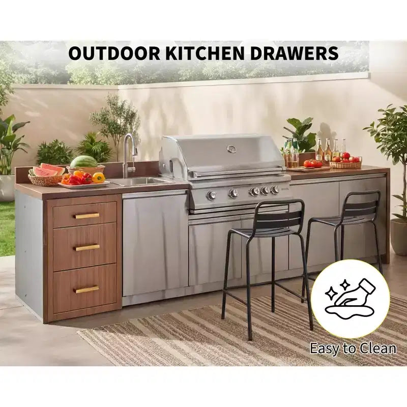 Cassetti da Cucina per Esterni 17 L x 20 H x 20 P, Cassetti Tripli per Barbecue a Filo con Maniglia in Acciaio Inossidabile per Cucine Esterne, Isola BBQ