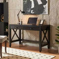  Wooden Home Office Desk,Wooden Knob Handles Writing Table with Two Drawers,X-Brace Leg Frame,Floating Computer Desk for Office,Study,Bedroom