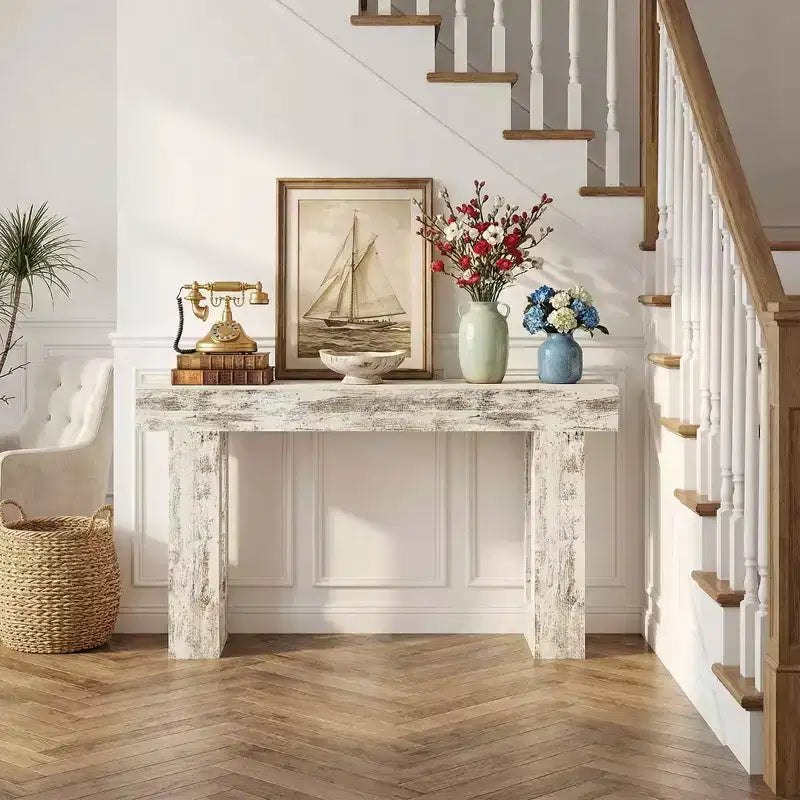  63-Inch Wooden Console Table, Farmhouse Entryway Sofa Table