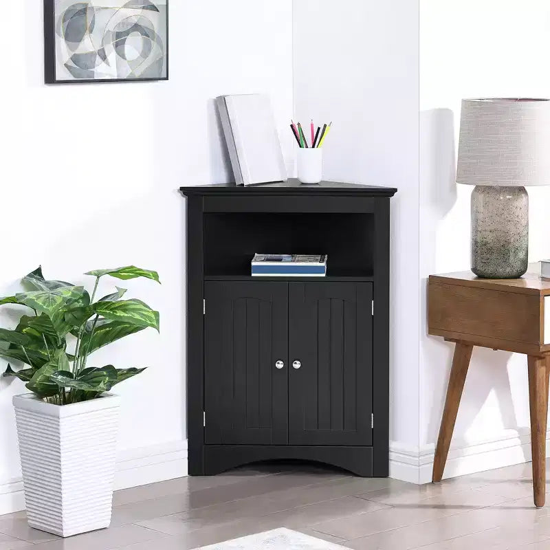 Sideboard Corner Cabinet, Bathroom Floor Cabinet with Doors & Shelves, Freestanding Storage for Kitchen, Living Room, Bathroom