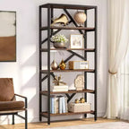  71-Inch Industrial Bookshelf, 6 Shelf Etagere Bookcase, Free Standing Open Storage Display Shelf for Bedroom, Home Office, Living Room