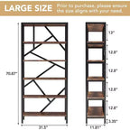 Libreria industriale da 180 cm, libreria a 6 ripiani, scaffale aperto autoportante per camera da letto, ufficio, soggiorno
