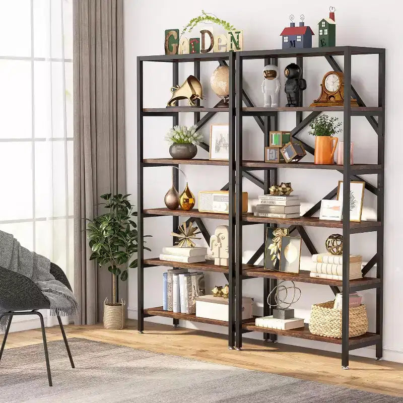 Libreria industriale da 180 cm, libreria a 6 ripiani, scaffale aperto autoportante per camera da letto, ufficio, soggiorno