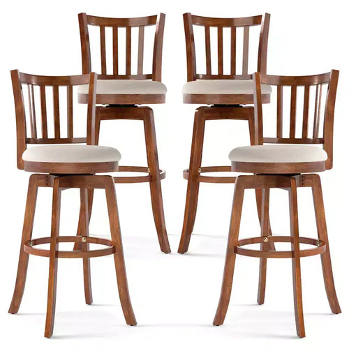  30.5'' Swivel Barstools Set of 4 w/Backrest & Upholstered Seat Footrest for Pub