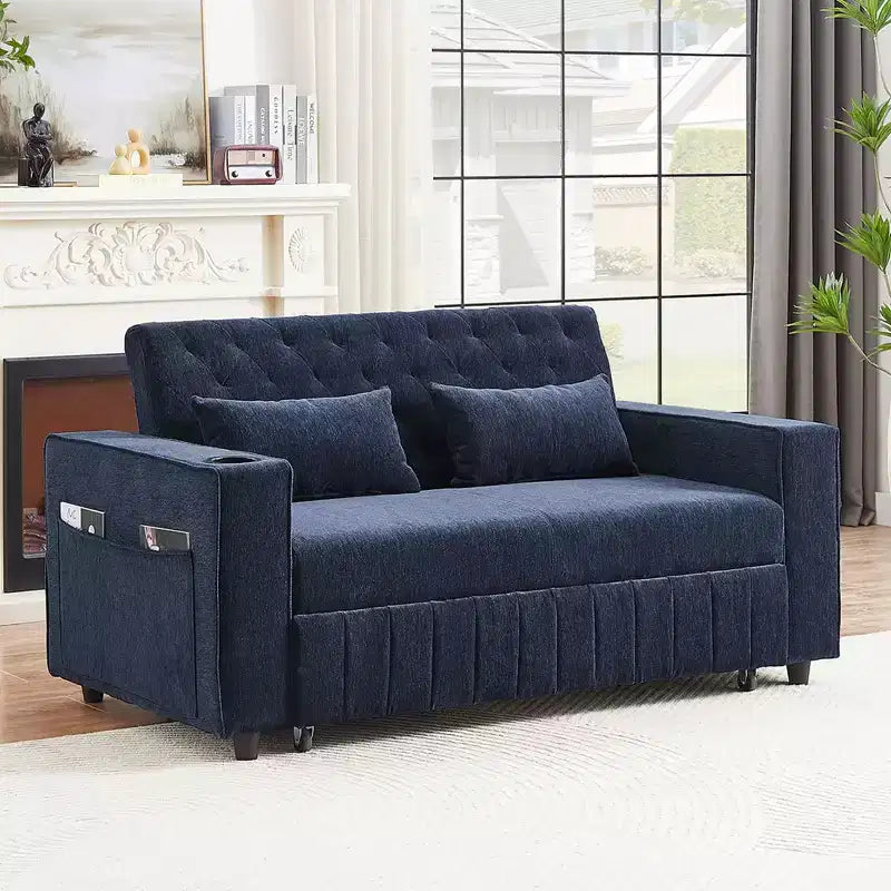 Divano letto estraibile 61,4 Pollici, divano componibile, divanetto, divano letto moderno con schienale regolabile per soggiorno, Blu