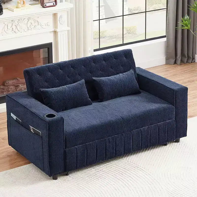 Divano letto estraibile 61,4 Pollici, divano componibile, divanetto, divano letto moderno con schienale regolabile per soggiorno, Blu