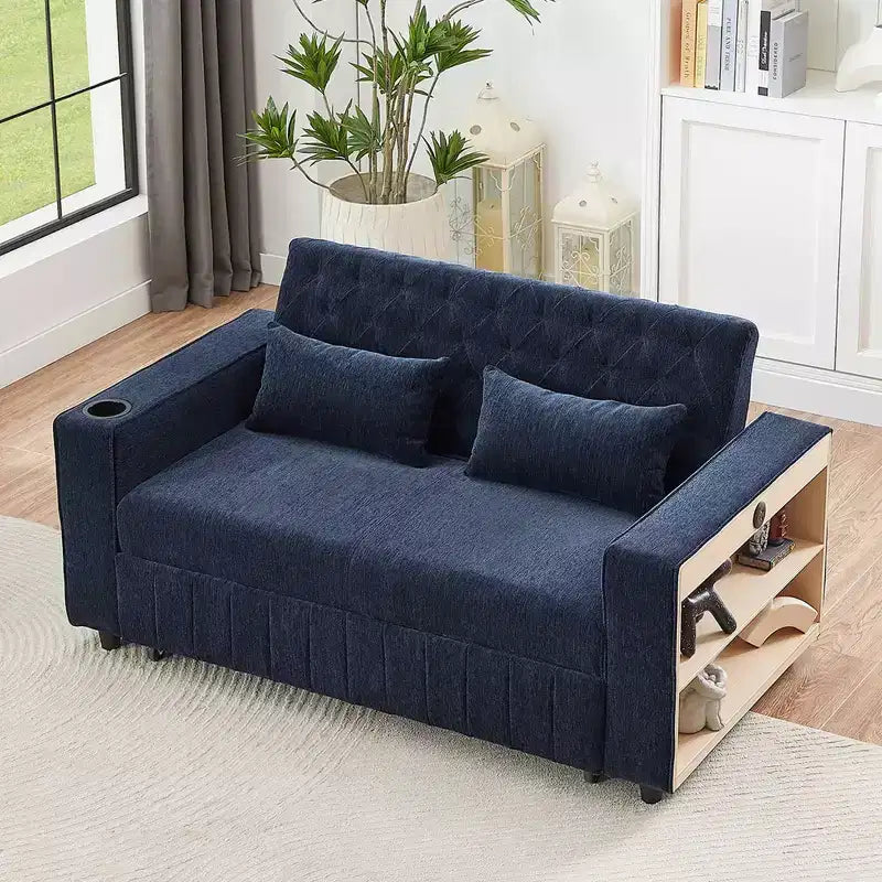 Divano letto estraibile 61,4 Pollici, divano componibile, divanetto, divano letto moderno con schienale regolabile per soggiorno, Blu