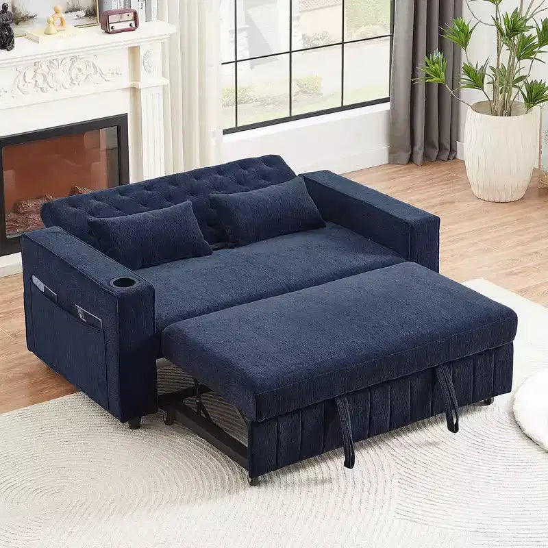 Divano letto estraibile 61,4 Pollici, divano componibile, divanetto, divano letto moderno con schienale regolabile per soggiorno, Blu