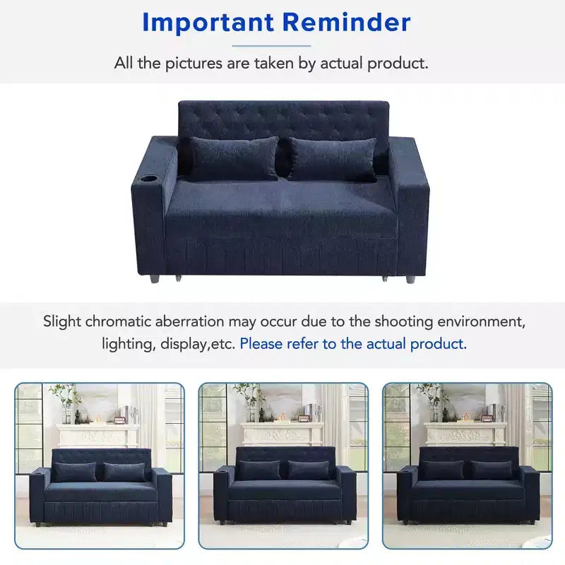 Divano letto estraibile 61,4 Pollici, divano componibile, divanetto, divano letto moderno con schienale regolabile per soggiorno, Blu