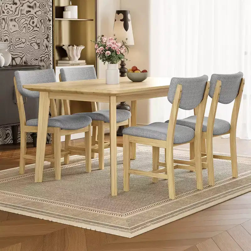   Farmhouse-Style 5-Piece Dining Set 1 Solid Wood Table and 4 Upholstered Chairs