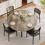 Farmhouse 47 Round Dining Table for 46, Rustic Wood Kitchen & Breakfast Table with Storage Shelf, Space-Saving Design for Small Apartments