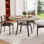 Tavolo da pranzo rotondo Farmhouse 47 per 4-6 persone, tavolo da cucina e colazione rustico in legno con ripiano portaoggetti, design salvaspazio per piccoli appartamenti