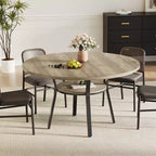 Tavolo da pranzo rotondo Farmhouse 47 per 4-6 persone, tavolo da cucina e colazione rustico in legno con ripiano portaoggetti, design salvaspazio per piccoli appartamenti