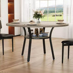 Tavolo da pranzo rotondo Farmhouse 47 per 4-6 persone, tavolo da cucina e colazione rustico in legno con ripiano portaoggetti, design salvaspazio per piccoli appartamenti