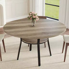 Tavolo da pranzo rotondo Farmhouse 47 per 4-6 persone, tavolo da cucina e colazione rustico in legno con ripiano portaoggetti, design salvaspazio per piccoli appartamenti