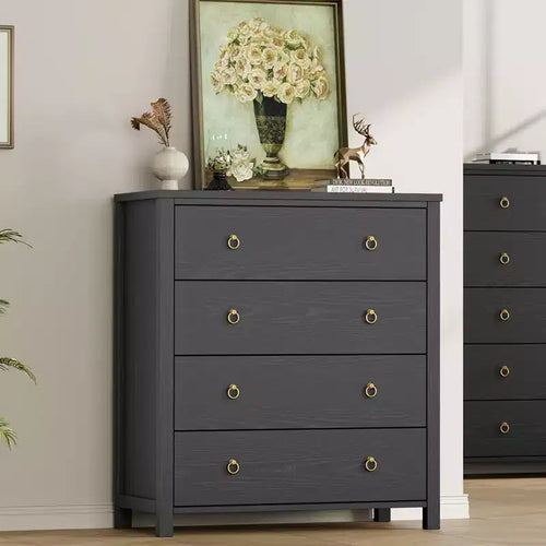 4-Drawer Tall Dresser - 37 Bedroom Chest for Closet, Nursery, Living Room & Hallway Storage