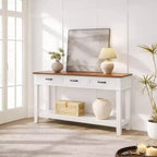  54 Farmhouse Entryway Table with 3 Drawers & 2 Open Shelves, Console Table for Living Room or Hallway