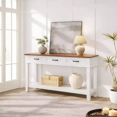  54 Farmhouse Entryway Table with 3 Drawers & 2 Open Shelves, Console Table for Living Room or Hallway