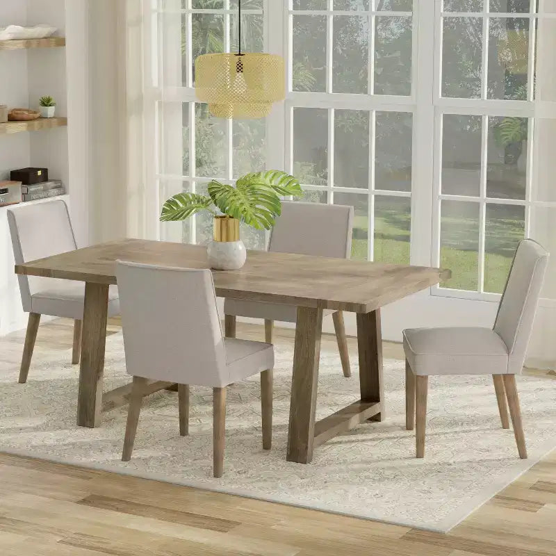 Tavolo da pranzo in legno massello di mango stile rustico, larghezza 183 cm