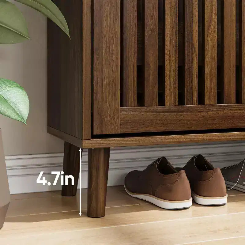 Scarpiera indipendente Mid-Century Modern da 80 cm con 2 cassetti a ribalta, porta scarpe a stecche per corridoi e ingressi
