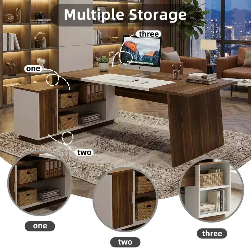 Scrivania direzionale a L da 70,5", scrivania da computer per ufficio domestico con armadietto