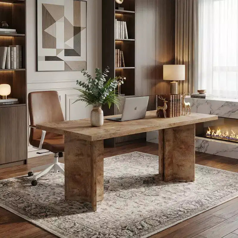  63 Farmhouse Wood Executive Desk, Home Office Desk with Large Tabletop