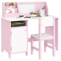  Kids Desk and Chair Set with Whiteboard Large Storage Cabinet Organizer for Art and Study 35.4x17.7x33.5 in Pink