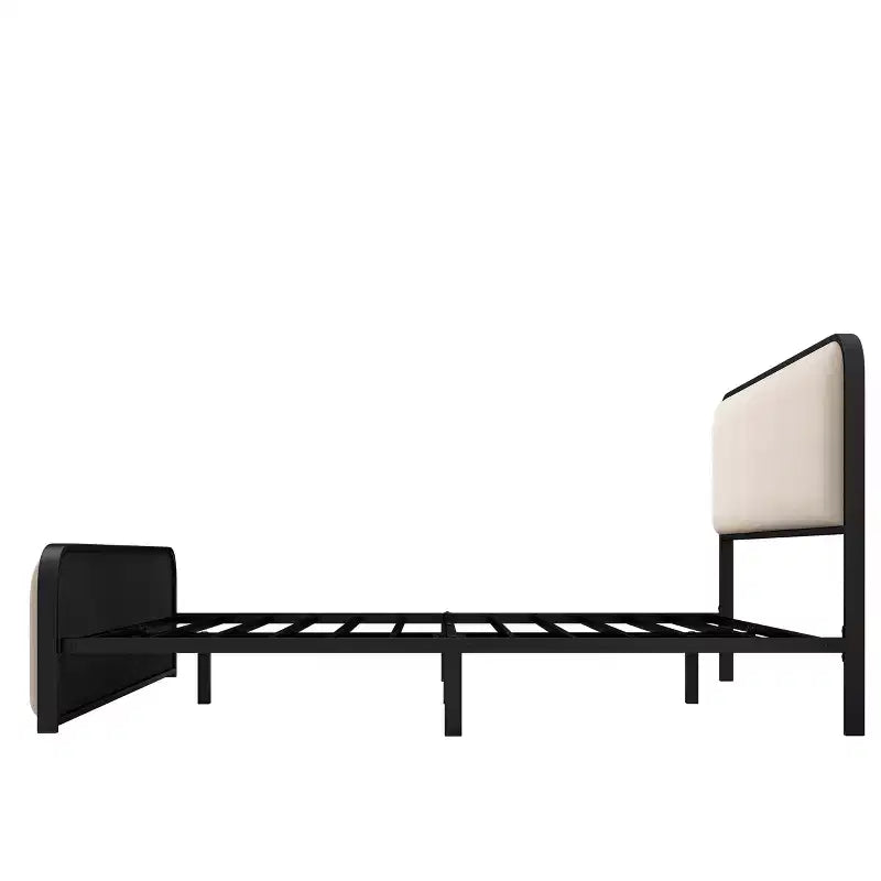 Letto a piattaforma in metallo matrimoniale/king size con testiera e pediera imbottite curve, struttura letto in metallo resistente per camera da letto