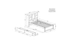 Struttura letto matrimoniale moderna da 87 pollici con testiera a due livelli stile libreria, porte USB integrate e due cassetti. Effetto sbiancato