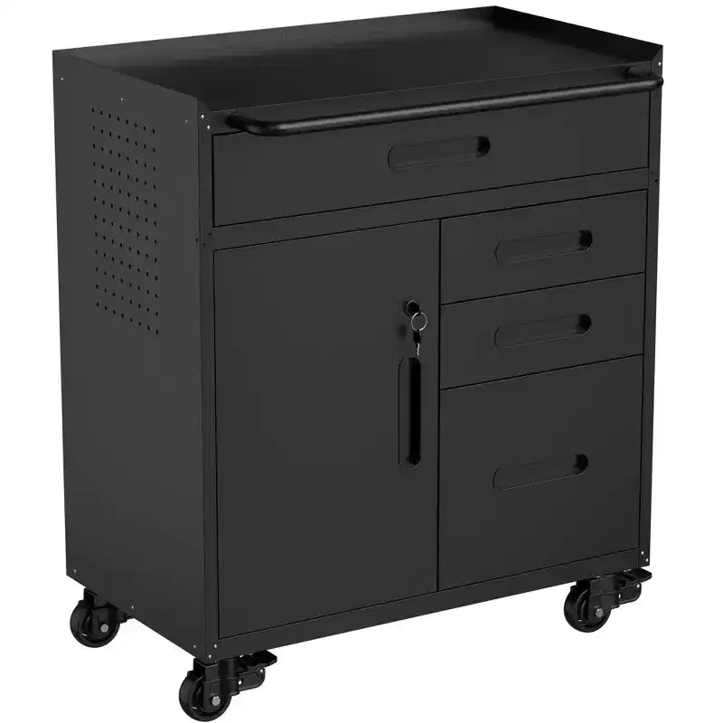  34 4-Drawer Mobile Tool Cabinet - Heavy-Duty Steel Garage Organizer with Lockable Storage Compartment & Rolling Workshop Chest, Black