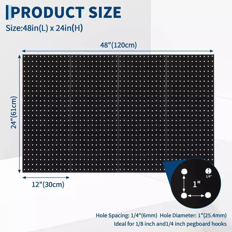 2 pannelli forati in metallo, organizer da parete forato 60 x 60 cm, sistema di stoccaggio con pannelli forati per banco da lavoro, deposito attrezzi da garage, sala hobby