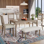 6 Set Pranzo Retrò con Tavolo Rettangolare in Legno e 4 Sedie con Panca